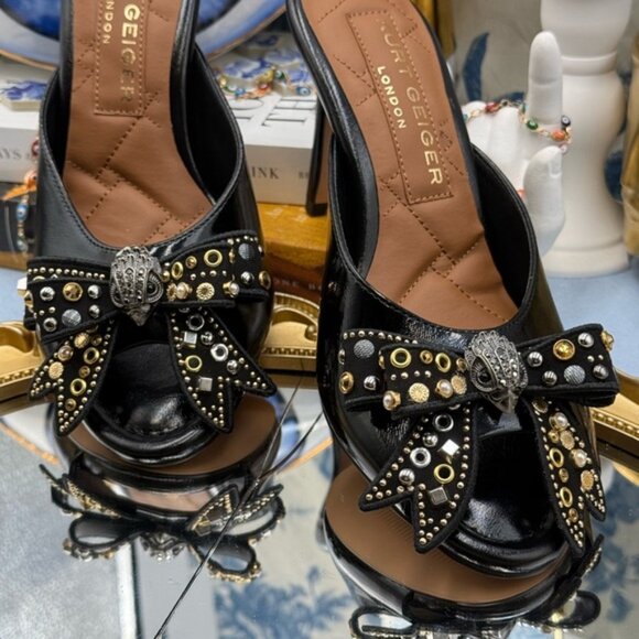 🆕 KURT GEIGER LONDON 🧿 NWOB Belgravia Stud Bow Mule Heel, Black - Sz 37 US 7 - Picture 6 of 15